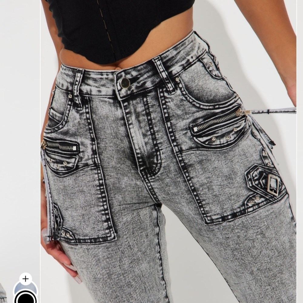 Fashion Nova Black Acid Wash Bootcut Jeans - Picture 3 of 8
